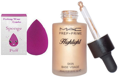

Pro longwear combo Sponge Puff,Mac Prep+Prime Highlight Skin Base Visage(Set of 2)