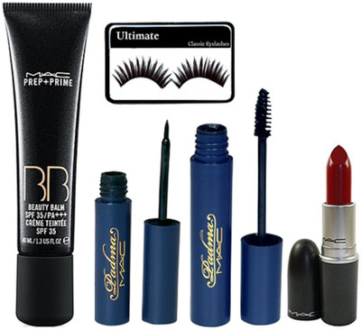 

Ultimate Eyelashes, Mac Prep-Prime B B Cream Founation, Padma Eyeliner & Mascara, Red Lipstick(Set of 5)
