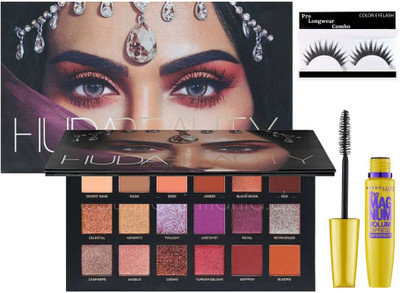 

Pro longwear combo eyelashes & Hudabeauty eyeshadow palette , The magnum volume Express waterproof mascara(Set of 3)