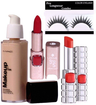 

Pro longwear combo eyelashes & makeup liquid foundation , lipstick , lipstick(Set of 4)