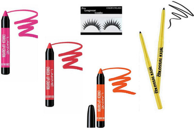 

Pro longwear combo Eyelashes,Enrich Matte Finish Lipstick Pack Of 3,New York Kajal Colossal Pack Of 2(Set of 6)