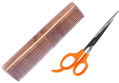 

Confidence Good Quality Neem Wood Hair Comb With Hair Cutting Barber Scissor For Men And Women(Set of 2)