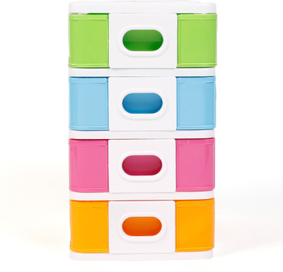 

Jewel Mini System 4 drawer organizer storage box for desk or Table 4 Compartments Plastic Storage Box(Multicolor)