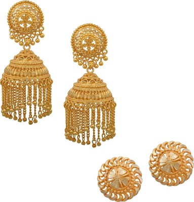 memoir Gold plated Jhalar Jhumki and Stud earrings Women Traditional, Combo earrings jewellery Women Brass Stud Earring, Jhumki Earring