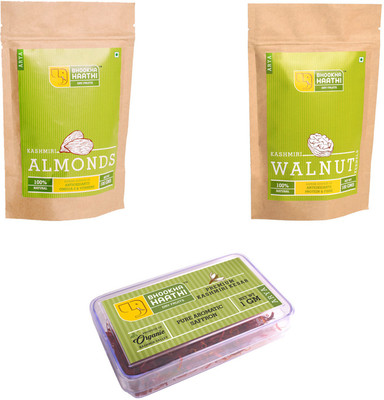 

Bhookha Haathi Premium Gold Kashmiri Dry Fruit Mix Combo 1 (1gms Saffron, 100gms Snow White Walnuts, 100gms Almonds) - 100% Natural/Organic - 201gms ARYA Grade Combo
