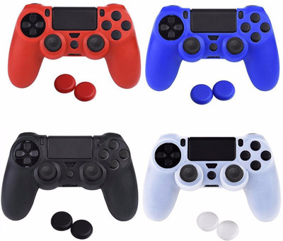 

Microware PS4 Controller 2 pcs Thumb +1 pcs Skin Cover Silicone Case Protection Skin For Sony For Playstation 4 Dualshock Controller Gaming Accessory Kit(Red&Black&Blue&White, For PS4)