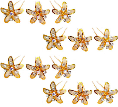 

Rapidsflow™ Hair Juda Pins For Wedding For Bun Maker & Decoration (Set Of 12 Pins) Hair Pin(Gold)