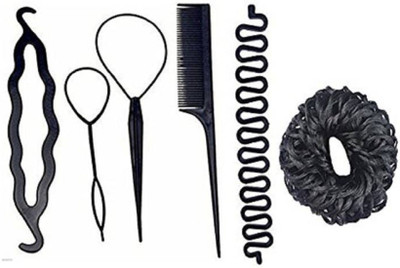 

Fully Combo Pack of 6 Pc Hair Accessories , Comb , Bun Maker , Braid Tools , Juda Bands Hair Accessory Set, Bun, Bun Stick, Bun Clip (Black) Hair Accessory Set(Black)