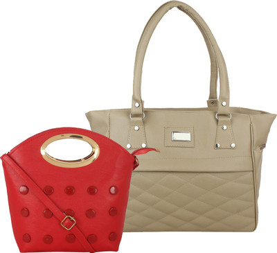 

Fillin Cart Hand-held Bag(Red, Beige), Beige;red