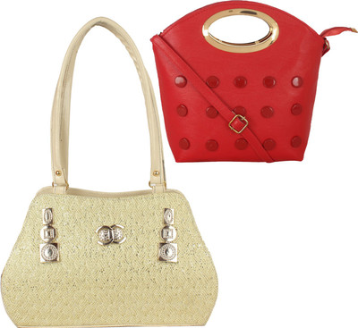 

Fillin Cart Hand-held Bag(Red, Beige), Beige;red