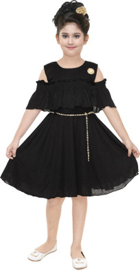 FTC FASHIONS Girls Midi/Knee Length Party Dress(Black, Fashion Sleeve)