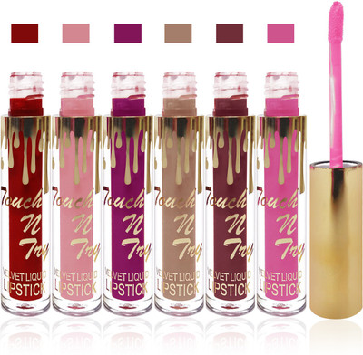 femina09 cosmetics makeup Touch n try velvet matte liquid lipstick enriched with vitamin E fashion color combo set of 6(l brown l brown 1 pink orange pink l brown pink2 falsa coffe brown purple 1, 30 ml) femina09 cosmetics makeup Touch n try velvet matte liquid lipstick enriched with vitamin E fashion color combo set of 6(l brown l brown 1 pink orange pink l brown pink2 falsa coffe brown purple 1, 30 ml)