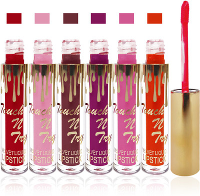 

Femina09 cosmetics makeup Touch n try velvet matte liquid lipstick enriched with vitamin E fashion color combo set of 6(coffee brown purple 1 pink red 1 orange l purple)