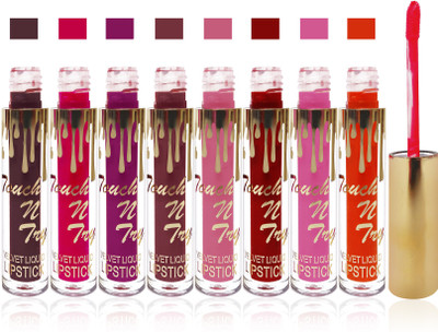 

Femina09 cosmetics makeup Touch n try velvet matte liquid lipstick enriched with vitamin E fashion color combo set of 8(multicolour 5)