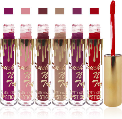 

Femina09 cosmetics makeup Touch n try velvet matte liquid lipstick enriched with vitamin E fashion color combo set of 6(red 1 l falsa l brown pink l brown 1 coffe brown purple 1)