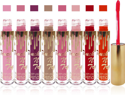 

Femina09 cosmetics makeup Touch n try velvet matte liquid lipstick enriched with vitamin E fashion color combo set of 8(multicolour 8)