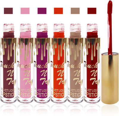 

Femina09 cosmetics makeup Touch n try velvet matte liquid lipstick enriched with vitamin E fashion color combo set of 6(maroon l purple orange l brown purple coffee brown)