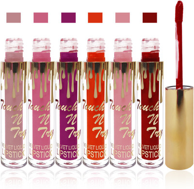 

Femina09 cosmetics makeup Touch n try velvet matte liquid lipstick enriched with vitamin E fashion color combo set of 6(maroon orange l brown pink d pink l brown pink purple 1)