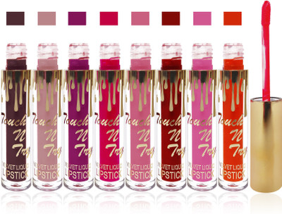 

Femina09 cosmetics makeup Touch n try velvet matte liquid lipstick enriched with vitamin E fashion color combo set of 8(multicolour 4)