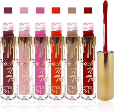 

Femina09 cosmetics makeup Touch n try velvet matte liquid lipstick enriched with vitamin E fashion color combo set of 6(skin pink maroon orange l brown1 pink coffee brown)