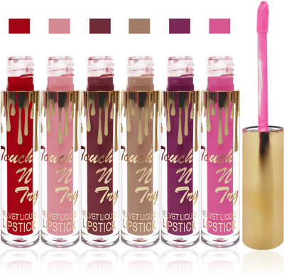 

Femina09 cosmetics makeup Touch n try velvet matte liquid lipstick enriched with vitamin E fashion color combo set of 6(l falsa red l brown pink l brown 1 pink falsa)