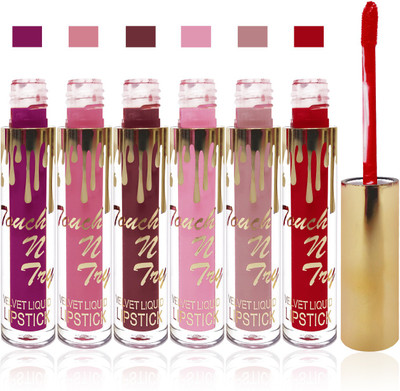 femina09 cosmetics makeup Touch n try velvet matte liquid lipstick enriched with vitamin E fashion color combo set of 6(l purple red d pink l brow pink 2 coffe brown purple 1, 30 ml) femina09 cosmetics makeup Touch n try velvet matte liquid lipstick enriched with vitamin E fashion color combo set of 6(l purple red d pink l brow pink 2 coffe brown purple 1, 30 ml)