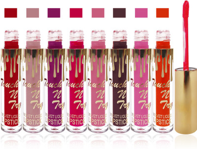 

Femina09 cosmetics makeup Touch n try velvet matte liquid lipstick enriched with vitamin E fashion color combo set of 8(multicolour 3)
