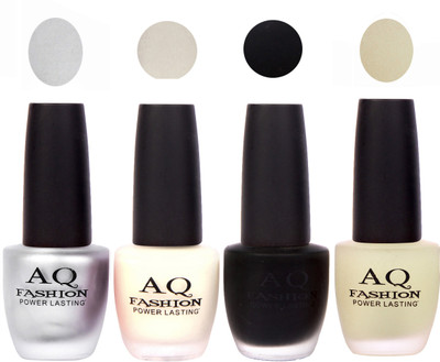 AQ Fashion Velvet Matte Nail polish Combo set 820 Silver,White,Black,Lemon(Pack of 4)