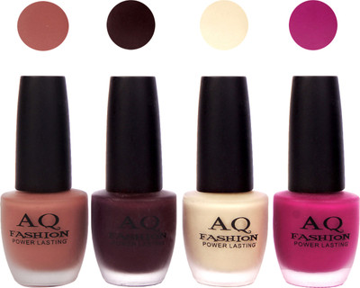 

AQ Fashion Velvet Matte Nail polish Combo set 813 Nude Brown,Deep Plum,Nude,Mazenta Pink(Pack of 4)