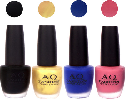 

AQ Fashion Velvet Matte Nail polish Combo set 788 Black,Golden,Blue,Pink(Pack of 4)