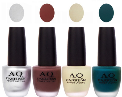

AQ Fashion Velvet Matte Nail polish Combo set 797 Silver,Deep Brown,Lemony,Rama Green(Pack of 4)