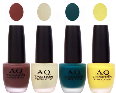 

AQ Fashion Velvet Matte Nail polish Combo set 798 Mauvish Brown,Lemon,Rama Green,Yellow(Pack of 4)
