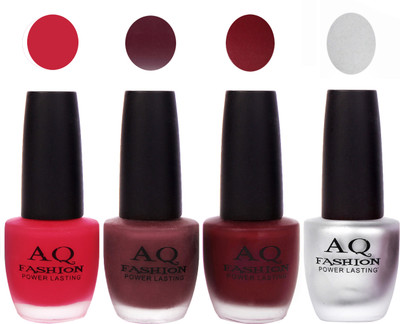 

AQ Fashion Velvet Matte Nail polish Combo set 794 Royal Pink,Mauve,Red,Silver(Pack of 4)