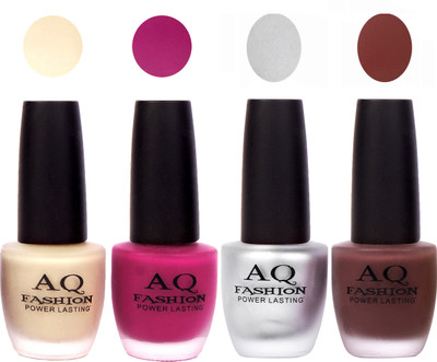

AQ Fashion Velvet Matte Nail polish Combo set 810 Nude,Mazenta,Silver,Mauvish Brown(Pack of 4)