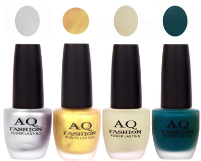 

AQ Fashion Velvet Matte Nail polish Combo set 808 Silver Grey,Gloden,Lemony,Green(Pack of 4)