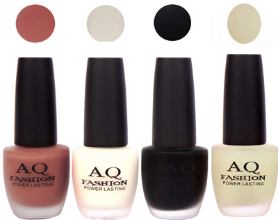 

AQ Fashion Velvet Matte Nail polish Combo set 821 Nude Brown,White,Black,Lemon(Pack of 4)