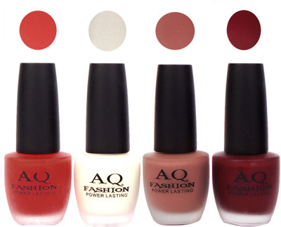 

AQ Fashion Velvet Matte Nail polish Combo set 804 Red,White,Peaches Brown,Maroon(Pack of 4)