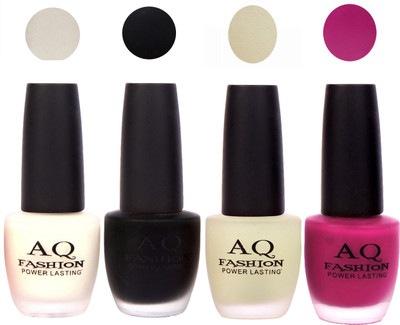 

AQ Fashion Velvet Matte Nail polish Combo set 822 White,Black,Lemon,Mazenta Purple(Pack of 4)