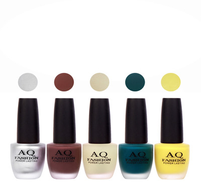 

AQ Fashion Velvet Matte Nail polish Combo set 828 Silver,Brown,Lemon,Rama Green,Yellow(Pack of 5)