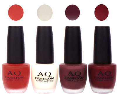 

AQ Fashion Velvet Matte Nail polish Combo set 801 Red,white,Mauve,Maroon(Pack of 4)