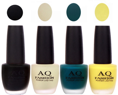 

AQ Fashion Velvet Matte Nail polish Combo set 807 Black,Lemon,Green,Yellow(Pack of 4)