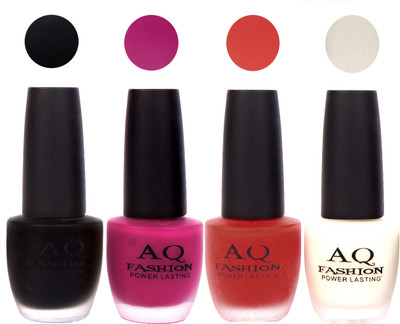 

AQ Fashion Velvet Matte Nail polish Combo set 823 Black,Fuchsia,Frosty Orange,White(Pack of 4)