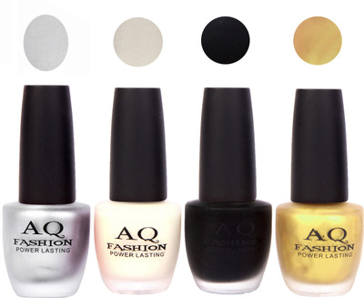 

AQ Fashion Velvet Matte Nail polish Combo set 819 Silver grey,White,Black,Golden(Pack of 4)