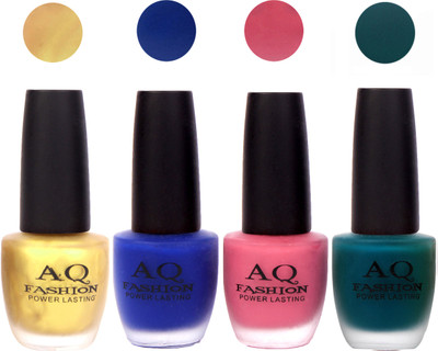 

AQ Fashion Velvet Matte Nail polish Combo set 816 Golden,Blue,Sheer Pink,Rama Green(Pack of 4)