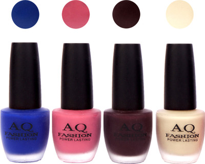 

AQ Fashion Velvet Matte Nail polish Combo set 790 Blue,Pink,Plum,Nude(Pack of 4)