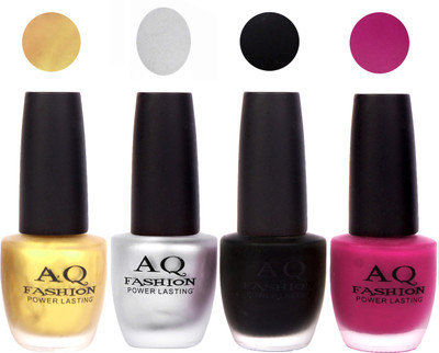 

AQ Fashion Velvet Matte Nail polish Combo set 825 Golden,Silver,Black,Rani Mazenta(Pack of 4)