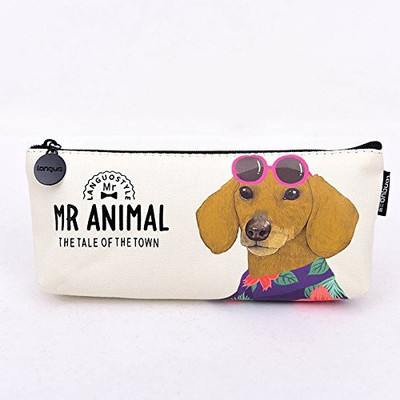 

PeppyBasket pencil pouch dog print Art Canvas Pencil Box(Set of 1, White)