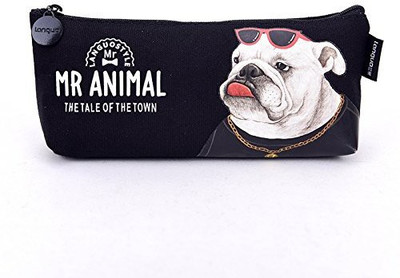 

PeppyBasket pencil pouch dog print Art Canvas Pencil Box(Set of 1, Black)