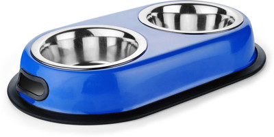 

HM Steels HMSTEELS MS Box Double Dinner Blue Color With 2 Stainless steel 16 CM Bowls Round Stainless Steel Pet Bowl(760 ml Blue)