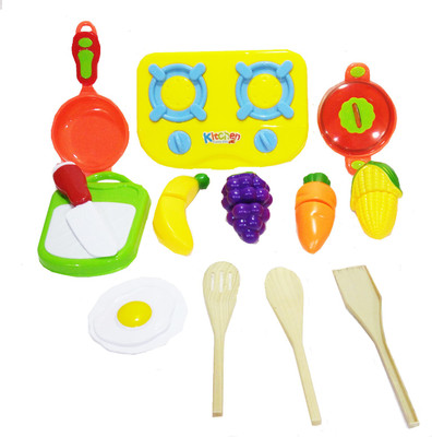 

TALKING GANESHA Realistic Sliceable Fruits Cutting With Kitchen Cookware PlaySet Toy For Kids - 15 pcs set (Multi Color)